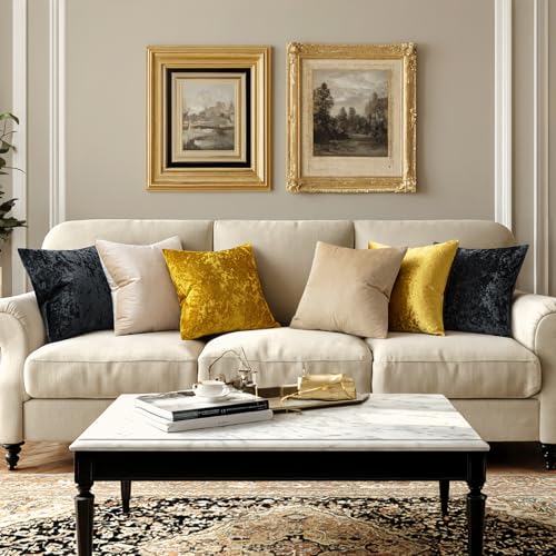 MIULEE Velvet Throw Pillow Covers Set of 2, Soft Neutral Decorative Pillow Cases with Luxurious Textured Vintage Cushion Covers for Home Decor Couch Sofa Bed,Golden Mustard Yellow18x18 inch - color: Golden, size: 18" x 18" (Pack of 2)