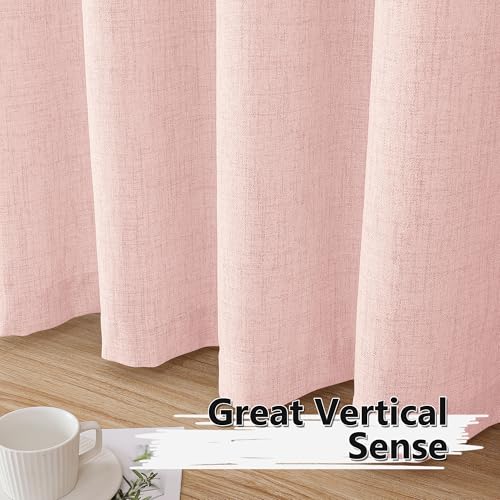 Tollpiz Short Linen Tier Curtains Rod Pocket Semi Sheer Half Kitchen Curtain Burlap Light Filtering Thick Linen Drapes for Bathroom, 30 x 24 inches Long, Pink, Set of 2 Panels - color: Pink, size: 30"W x 24"L (Pack of 2)