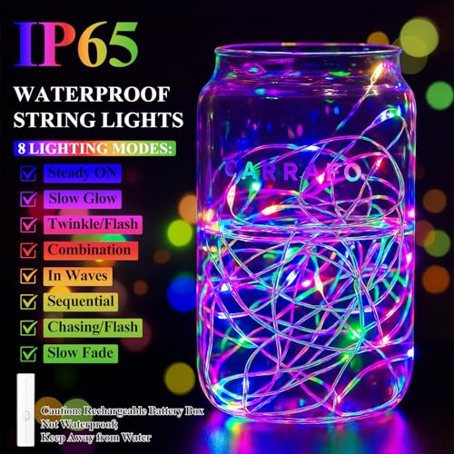 Lakumu Multicolor Fairy Lights, 32FT(16×2) Rechargeable Battery Operated Mini LED String Lights, 8 Modes Waterproof Twinkle Lights with Timer for Bedroom Christmas Wedding Table Decor - color: Multicolor, size: 32FT(16FT*2)