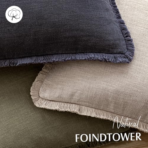 Foindtower Set of 2 Decorative Linen Fringe Throw Pillow Covers Farmhouse Cushion Cover with Tassels Soft Accent Pillowcase for Couch Chair Sofa Bed Living Room Home Decor,16×16 Inch,Natural Linen - color: Natural Linen, size: 16" x 16" (Pack of 2)