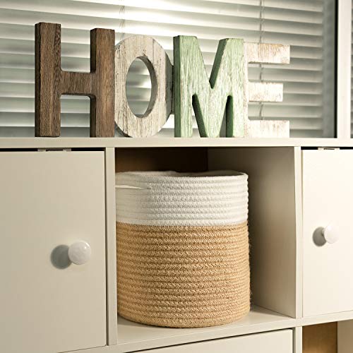 TIMEYARD Jute Rope Plant Basket Small Woven Storage Baskets for Up to 7" Planter, 8" x 8" Decorative Plant Pot Cover Woven Planter Basket Laundry Baskets with Handles Modern Home Décor - color: Jute Mixed White, size: 8" x 8"