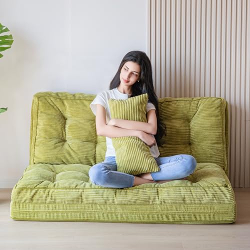MAXYOYO Folding Sofa Bed, Tufted Bean Bag Bed with Pillows Floor Couch for Adults, Extra Thick and Long Floor Sofa, Twin Couch for Bedroom Living Room, Green, 39x91 Inch - color: Green, size: Tufted Twin