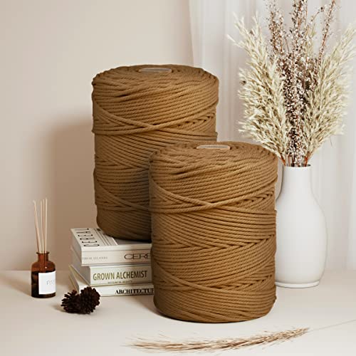 Macrame Cotton Cord 5mm x 328yds, ZUEXT Natural Handmade Caramel Braided Cords 4 Strands Knitted Rope String for Craft Wall Hanging Weaving Tapestry Dream Catchers Hanger DIY Gift (300m) - color: Caramel, style: 5mm x 300m