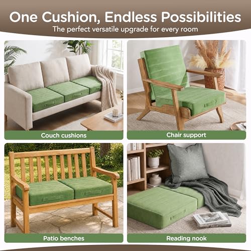 Codi Thick Replacement Couch Cushions, Upholstery Foam with Washable Covers for Sofa Cushion Chair Meditation - 24 × 24 × 5 Inch, High Density Foam, Green - color: Green, size: 24 Inch (Pack of 1)
