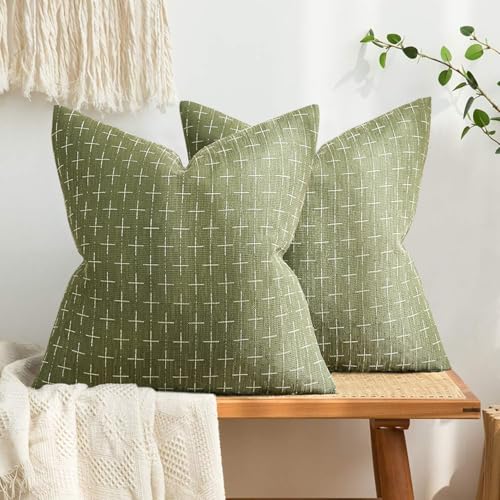 MIULEE Pack of 2 Decorative Burlap Linen Spring Throw Pillow Covers Farmhouse Pillowcases Modern Rustic Woven Textured Cushion Cover for Sofa Couch Bed 18x18 Inch Sage Green - color: Sage Green, size: 18" x 18" (Pack of 2)