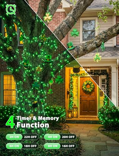 Hopolon Christmas String Lights Outdoor, 33 FT 100 LED Extendable Green Wire Twinkle Lights with Remote,8 Modes Waterproof Fairy Light Plug in for Xmas St. Patrick's Wedding Party Patio Indoor(Green) - color: Green, size: 100 LED with Remote