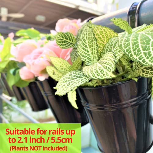 LaLaGreen Small Hanging Planters - 10 Pack, 4 Inch Black Metal Bucket Small Flower Pots for Outdoor Outside, Balcony Railing Hanging, Cute Garden Decor Rail Wall Farmhouse Rustic Deck Porch Succulent - size: 4 Inch (Black)