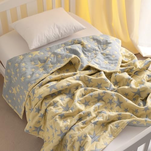 NTBAY 3 Layer Toddler Blanket, Muslin Cotton Jacquard Bed Blankets, Lightweight Thermal Baby Blanket, Super Soft and Warm Crib Blanket for All Seasons, Decoration Gift, 30"x40", Blue and Yellow Star - color: Blue and Yellow Star, size: 30x40 Inch (Pack of