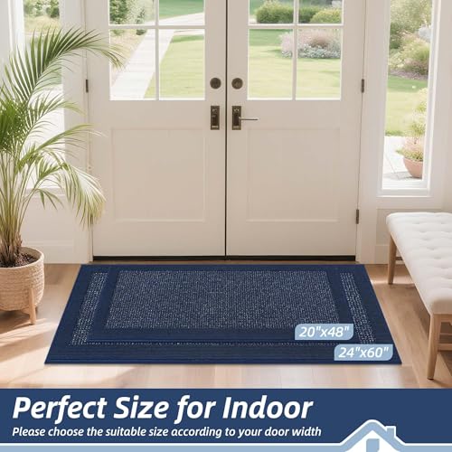 BEQHAUSE Indoor Door Mat 20" x 48", Dirt Trapper Door Mats Non-Slip Entryway Rugs Washable, Trap Dirt Absorbent Welcome Mat, Low Profile Floor Mats for Front Back Door and Entryway, Blue - color: Blue, size: 20" X 48" (Rectangular)
