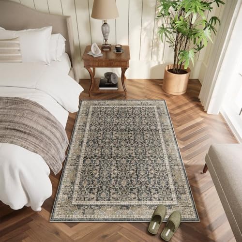 Washable 2x3 Entryway Rug, Boho Non-Slip Door Mat Vintage Distress Small Rugs for Kitchen Nursery Office Bedroom, 0.3" Neutral Oriental Throw Carpet with Cushioning Pad, Black/Blue/Multi,A1 - color: Black/Blue/Multi, size: 2' x 3' (Rectangular)