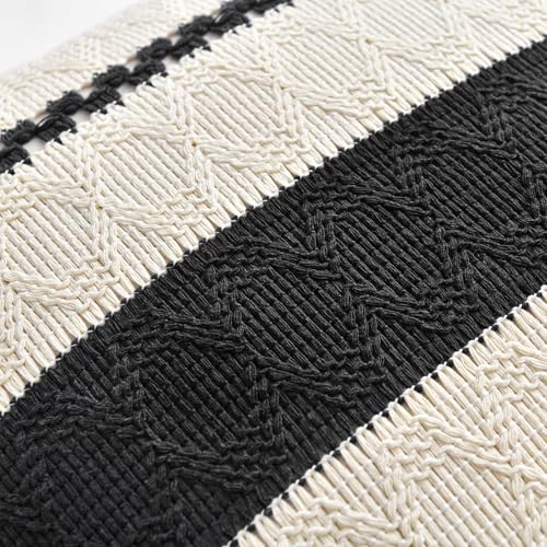 Fancy Homi Set of 2 Boho Black Decorative Throw Pillow Cover 16x16 Inch for Couch Bed Sofa, Aesthetic Modern Organic Farmhouse Home Decor, Soft Cotton Cute Accent Macrame Woven Cushion Case - color: Black, size: 16" x 16" (Pack of 2)
