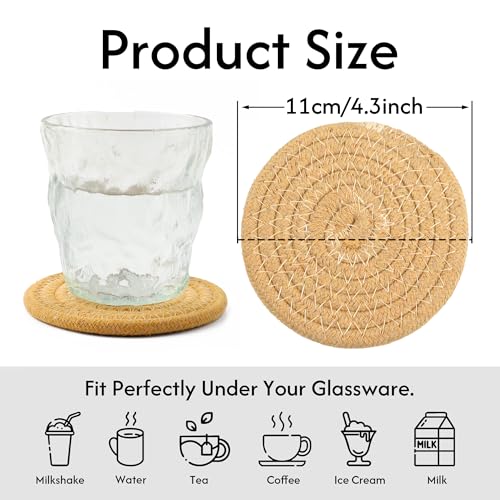 Coasters Set of 4 for Drinks, Cotton Woven 4 Colors Absorbent Boho Coasters for Home Decor Cups - Hot or Cold Drink Thickened (Grey Mixed Khaki) - color: Grey Mixed Khaki