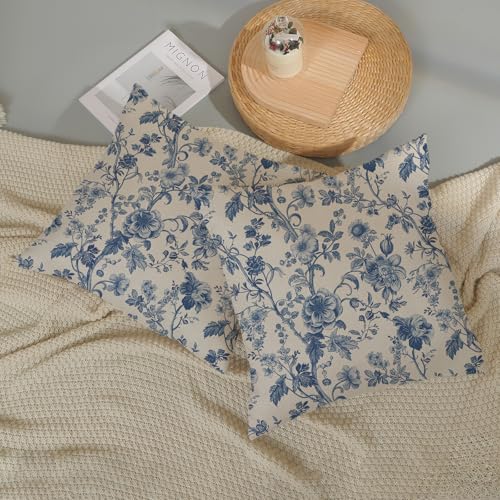 Vintage Blue Throw Pillow Covers 16x16 Inch 2 Pcs Chinoiserie Navy Blue Floral Outdoor Decor Pillow Covers Flower Spring Seasonal Decorative Pillowcase Linen Cushion Cover for Couch Sofa - color: Vintage Blue Flower, size: 16" x 16" (Pack of 2)