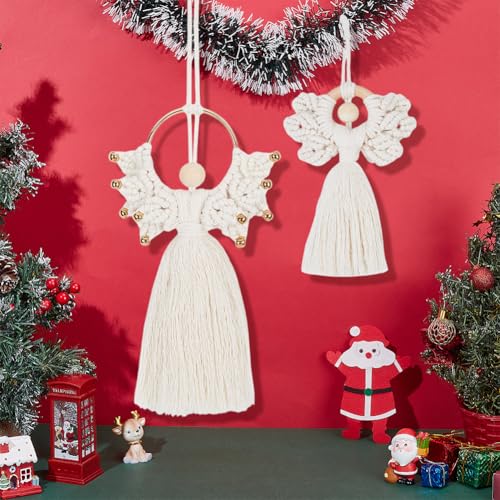 ORIGACH 4 Set DIY Mixed Angel Macrame Kit, 4 Styles Boho Macrame Angel Kit Wall Hanging Christmas Ornament with Instruction Tutorial for Adults Beginners