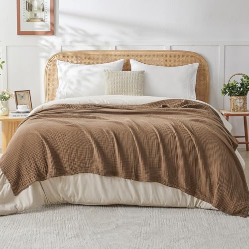 EMME Cotton Muslin Throw Blanket Couch Breathable Gauze Blanket Soft Lightweight Blankets Adults (Brown, 50"x60") - color: 12 - Brown, size: Throw (50" x 60")