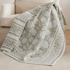 Levtex Home - Adare Taupe - Throw - Bordered Floral - Taupe, Grey and Cream -Quilted Throw (50x60in.) - Cotton - color: Taupe
