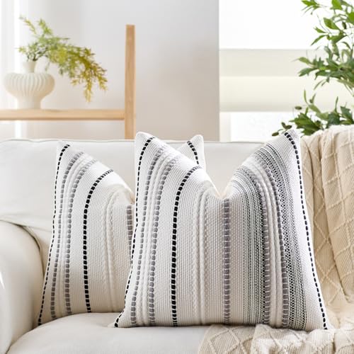 Boho Pillow Covers 18x18 Inch White Black Grey Striped Farmhouse Decorative Accen Throw Pillow Covers Boho Cushion Case for Bed Sofa Couch Home Decor Set of 2 - color: Black Grey White