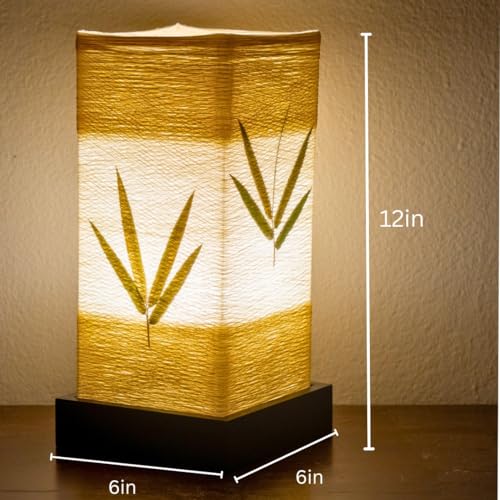 Japanese Lamp Lantern Asian - Table Lamp Japanese Decor Bamboo Lamp for Nightstand, Dresser, Living Room, Kids Room, Dorm, Office - Instructions + Lightbulb Included - color: Bamboo Leaf (Dimmable)