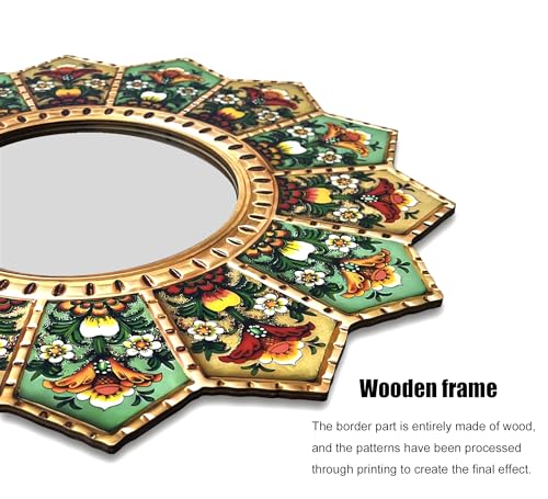 15.7" Sunburst Mirror - Boho Wall Mirror with Moroccan Decor Style, Large Circular Wood & Acrylic, Decorative for Living Room, Gallery Wall - color: Yellow