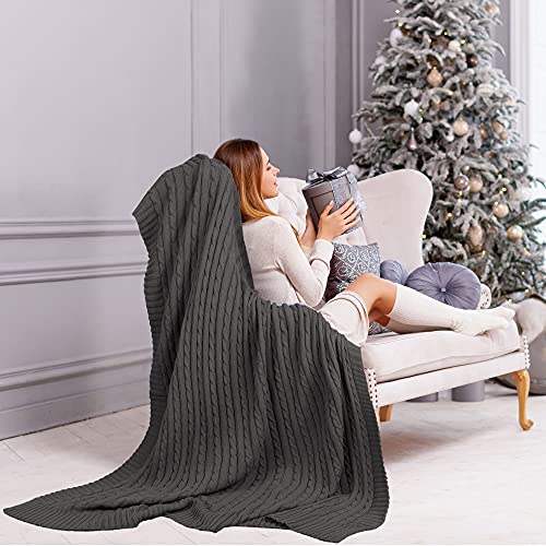uxcell Cotton Cable Knit Throw Blanket Soft Throw Couch Covers Decors Knitted Blankets for Sofa Bed, Dark Grey Throw(47" x 70") - color: Dark Grey, size: Throw (47" *78")