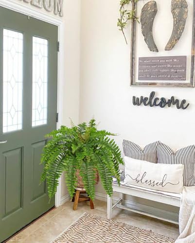 Hollyone Artificial Fern Plants in Pot 25.5" Artificial Boston Fern 31 Leaves for Outdoors & Indoor Faux Potted Plant Fake Ferns Bush Plant for Patio Garden Farmhouse Porch Home Decor Green - color: Black Pot - Green Medium