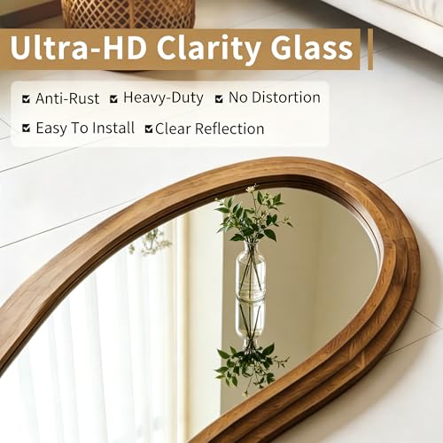 Irregular Full Length Mirror, 71"x33.5" Oversized Organic Floor Mirrors with Triple-Layer Solid Wood Frame, Asymmetrical Full Body Mirror for Living Room Entryway Hallway, Leaning/Hanging - color: Natural, size: 71"L x 33.5"W