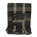 Plaid Black & Tan Fringed Woven Cotton Blend Throw - color: Black, size: One Size