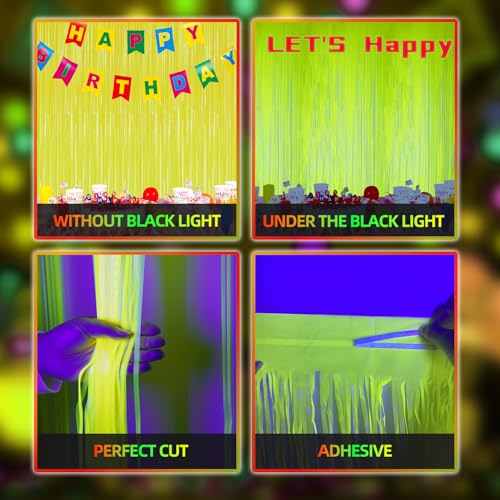 DECOCKRAT 2 Pack Foil Fringe Backdrop - Fluorescent Yellow Shiny Tinsel Curtains for Party Decoration/Photo Booth Props - 3.3x6.6 FT Metallic Foil Backdrop for Birthday, Wedding, Graduation, Christmas - color: Fluorescent Yellow