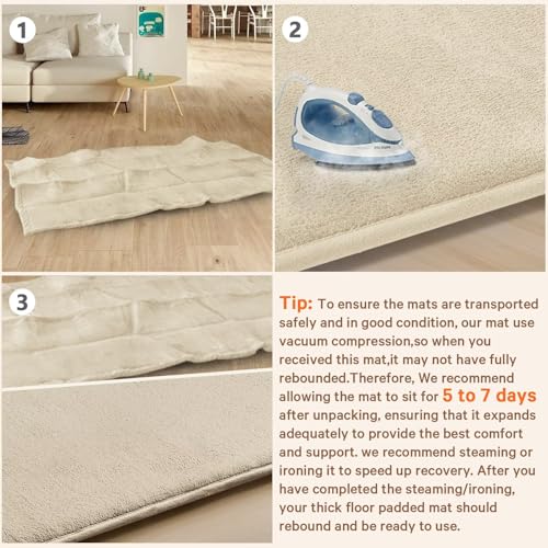 Baby Play Mat for Floor,Ultra Thick Elastic Foam 74"x50" Playmat Tummy Time Muscle Crawling Exercise Activity Cushion Gym Mat Nursery Playroom Area Kids Rug for Babies, Toddlers,Infants,Beige - color: Beige, size: 74"x50"