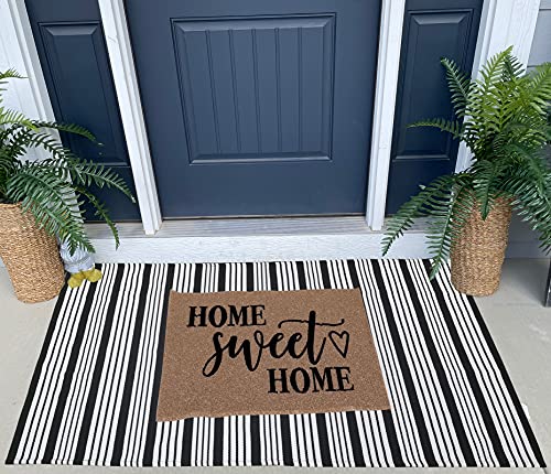 Black and White Striped Outdoor Rug Front Porch Rug 35.4'' x 59'' Front Door Mat Cotton Hand-Woven Reversible Mats for Outdoor,Entryway,Laundry Room,Farmhouse,Kitchen - color: Black&white Stripe, size: 3' x 5' (Rectangular)