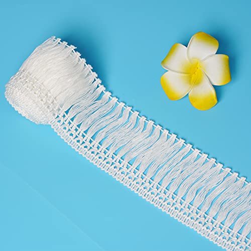 10 Yards X 6cm Wide Cotton Tassel Fringe Trim Lace Fibre Tassel Fringe Trim for Clothes Accessories DIY Sewing Craft Lamp Shade Decoration Wedding Dress - color: white