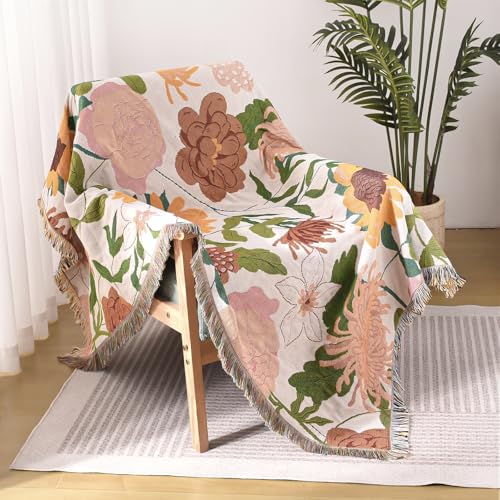 Pattern Throw Blanket for Couch, Throw for Bed, Outdoor Blanket, Retro Decor,51"×63" All Season Ultra Soft Floral Throw Blanket with Tassels for Sofa Chair, Yellow - color: Natural Orange Floral, size: 51"×63"