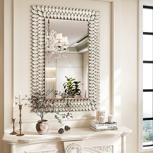 Kelly Miller Jeweled Luxury Bathroom Mirror for Wall, 24"x36" Rectangle Wall Mirror Decorative Mirror Vanity Mirror with Diamonds for Master Bath Half Bath Living Room Bedroom Fireplace Mantle Hallway - size: 36"L x 24"W