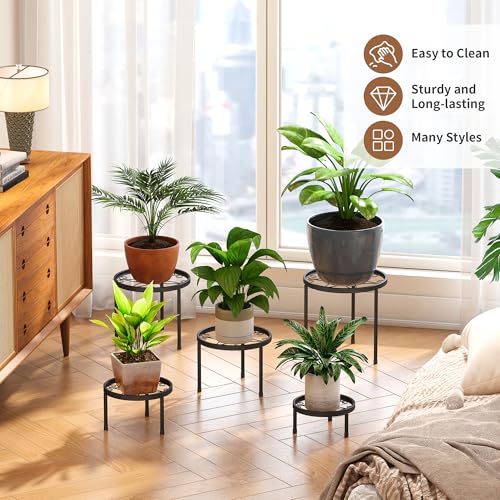 Plant Stand Indoor Outdoor 5 Pack Heavy Duty Metal Stand Multiple Plants, Anti-Rust Iron Flower Pot Stand Decoration Racks Plant Pot Shelf for Living Room Garden Balcony (Black) - color: Black