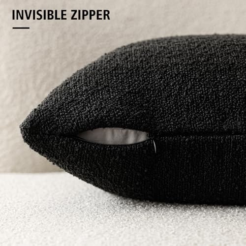 Foindtower Set of 2, Decorative Textured Boucle Throw Pillow Covers Accent Solid Pillow Cases Neutral Soft Cozy Couch Cushion Case for Chair Sofa Bedroom Living Room Home Decor 16 x 16 Inch Black - color: Black, size: 16" x 16" (Pack of 2)