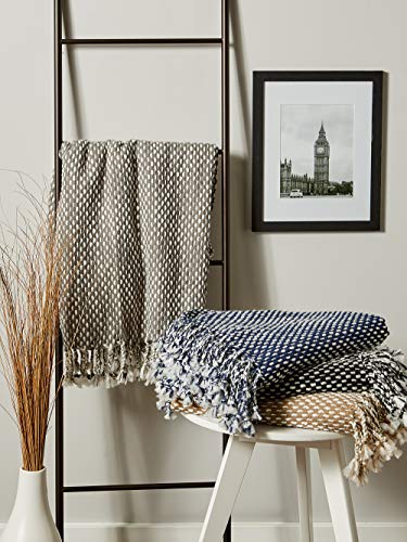 DII Textured Acryllic Woven Throw, Farmhouse Fringe Blanket, 50x60, Gray/White - color: Gray/White