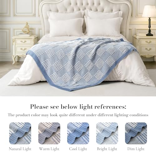 Amélie Home Knit Throw Blanket, Soft Chenille Cozy Breathable Dual Tone Checkered Chunky Decorative Blanket for Couch, Bed & Sofa, French Lightweight Warm Gift for Women, Washed Blue, 50"x60" - color: Checkered Blue&ivory, size: Dual Tone Checkered Knit 5