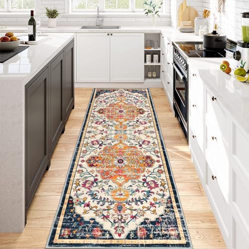 Pauwer Boho Hallway Runner Rug 2x6 Washable Entryway Area Rugs Non Slip Farmhouse Vintage Floor Mat Carpet Runner for Hallways Laundry Room Kitchen Bathroom Bedroom - color: Ivory/Orange, size: 2' x 6' (Runner)