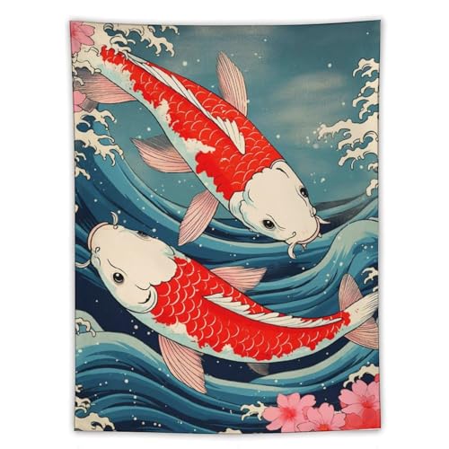 QEOPGNE Large Tapestry Wall Hanging Decor Koi Fish Japanese Great Waves Cherry Blossom Retro Wall Flags Tapestry for Bedroom Living Room Wall Art Decor Tapestries 60""x80"", style - color: Style, size: 80L" x 60W"