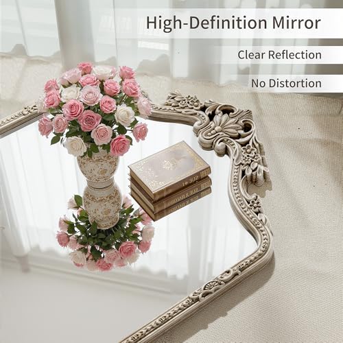 Wall Mount Arched Full Length Mirror,71"x32" Traditional Ornate Vintage Floor Standing Frame for Bedroom Body Hanging Leaning,Baroque Antique Vintage Long Mirrors for Wall,Decor, Living Room, Bedroom - color: Exquisite Silver