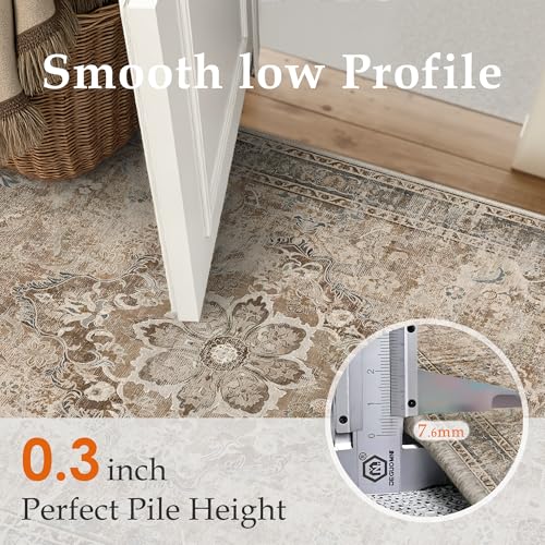 PureCozy Brown 2x3 Rug for Entryway Washable Vintage Small Area Rug Non-Slip Stain Resistant Door Mat Low Pile Retro Accent Indoor Throw Carpet for Entrance Kitchen Bedroom Laundry - color: Vintage | Brown, size: 2' x 3' (Rectangular)