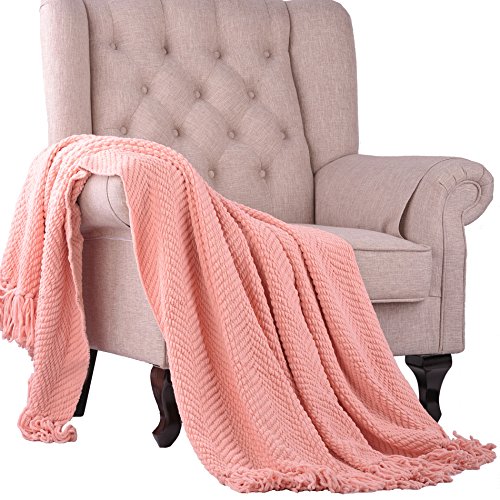 Home Soft Things Pink Throw Blanket Knitted Tweed Throw 50'' x 60'', Peach Melba, Super Soft Cozy Warm Comfortable Breathable Throw for Living Room Chair Couch Bed Sofa Bedroom Home Décor - color: Peach Melba, size: 50 in x 60 in