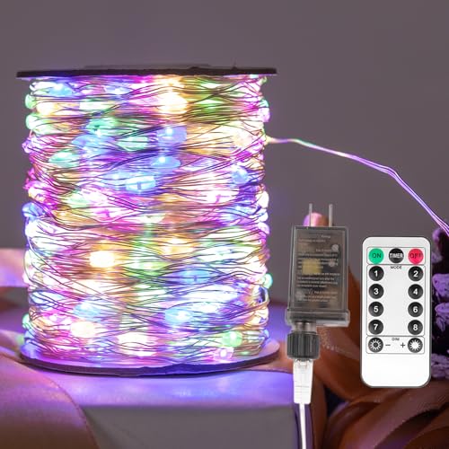 Fairy Lights Plug in,100FT 300LEDs Waterproof Led String Lights,8 Modes Remote Twinkle Light for Outdoor Indoor Christmas Wedding Birthday Garden Party Decorations,Silver Wire,Multicolor - color: Multicolor, size: 100FT 300Leds