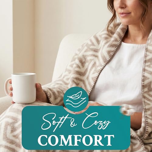 Arconiz Scotch Throw Blanket 50''x60'', Taupe Ivory Geometric Textured Woven Cotton Blend Throw for Couch Sofa Bed, Soft Lightweight All Season Decorative Blanket for Modern Home Decor - color: Taupe Ivory Geometric