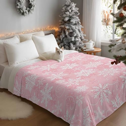 Christmas Throw Blankets, Pink White Snowflakes Pattern Soft Fleece Blanket Decorative for Home Sofa Couch Chair Living Bedroom,40x50 Inches, Winter - color: Christmas-hzf06264, size: 40x50 Inch