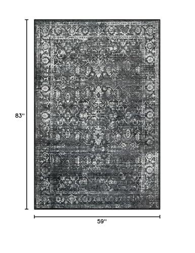 Lahome Margot 6x9 Area Rugs Washable Rugs for Bedroom Large Black Area Rug for Bedroom,Soft Vintage Distressed Rug Non Slip Stain Resistant Indoor Carpet for Dining Decor - color: Black/Grey, size: 6' x 9' (Rectangular)