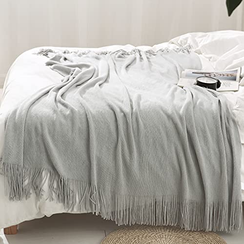 Homiest Decorative Knitted Throw Blanket with Fringe Soft & Cozy Tassel Blanket for Couch Sofa Bed (Light Grey,50x60) - color: Light Grey, size: 50" x 60"