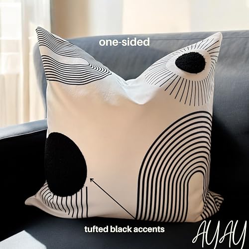 AYAY Modern Decorative Pillow Covers 18 x18 – Boho Throw Pillows for Couch Bed, Set of 2 Modern Cases, Printed Abstract Soft Velvet Pillows, Washable (Black, White and Beige, 18 x 18) - color: Black, White and Beige