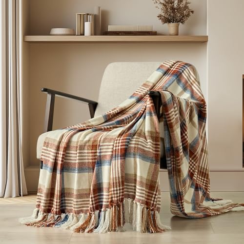 EverGrace Plaid Chenille Throw Blanket for Couch, Super Soft Cozy Decorative Fall Throw with Tassels for Bed Sofa Farmhouse Decor, Lightweight Harvest Plaid Throw for Autumn, 50"x60" - color: Plaid Harvest, size: 50"x60"