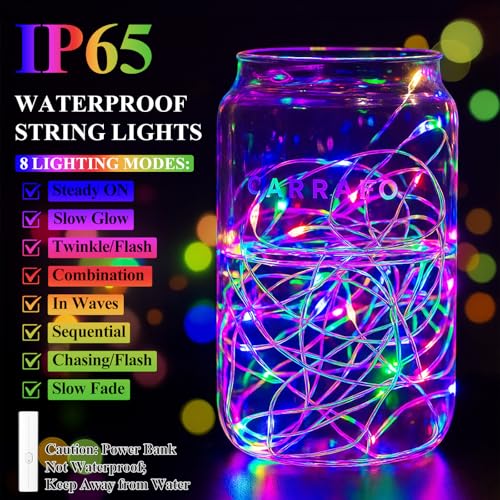 66FT(33 * 2) Multicolor Fairy Lights Battery Operated, 100 LED Twinkle Lights with Timer, Rechargeable String Lights for Bedroom, Christmas Decorations, Wedding, Centerpiece Table Decor Multicolor - color: Multicolor, size: 66FT(33FT*2)